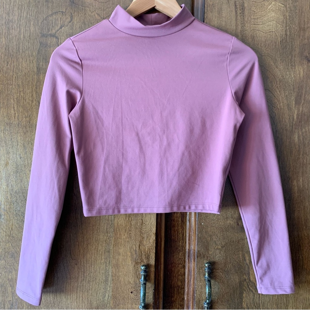 Women’s Mauve Mock Neck Long Sleeve Crop Top